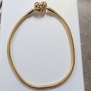 Pandora Family Tree Heart Clasp Snake Chain Bracelet 14k gold plating Size 7.5
